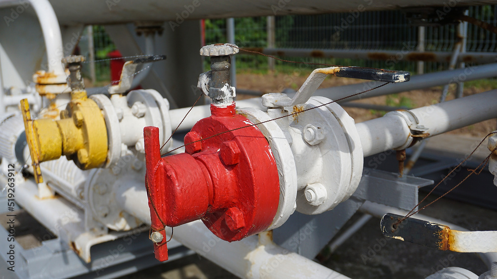 Obraz premium Liquid propane gas station. LPG station for filling liquefied gas into the vehicle tanks.