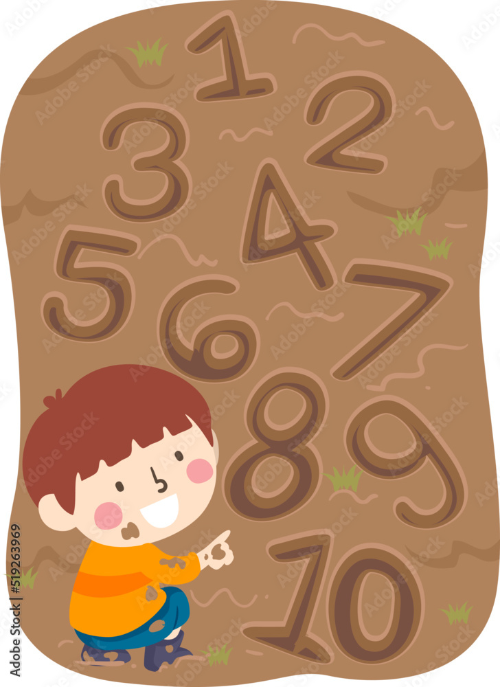 Kid Boy Prints Track Mud Numbers Illustration
