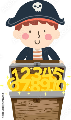 Kid Boy Pirate Treasure Chest Numbers Illustration