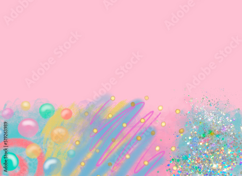 Colorful abstract candy pop colors background. Soft pastel borders. Boho and abstract shapes frame.