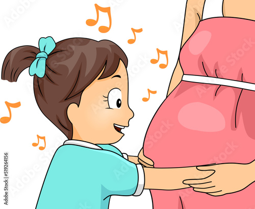 Kid Girl Sing Sibling Girl Pregnant Illustration