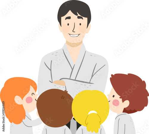 Kids Coach Man Taekwondo Teach Illustration