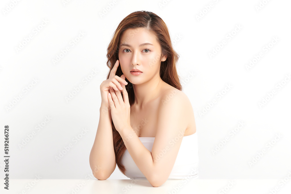 Beautiful young asian woman with clean fresh skin on white background, Face care, Facial treatment, Cosmetology, beauty and spa, Asian women portrait. Beautiful young asian woman with clean fresh skin on white background, Face care, Facial treatment, Cosmetology, beauty and spa, Asian women portrait.