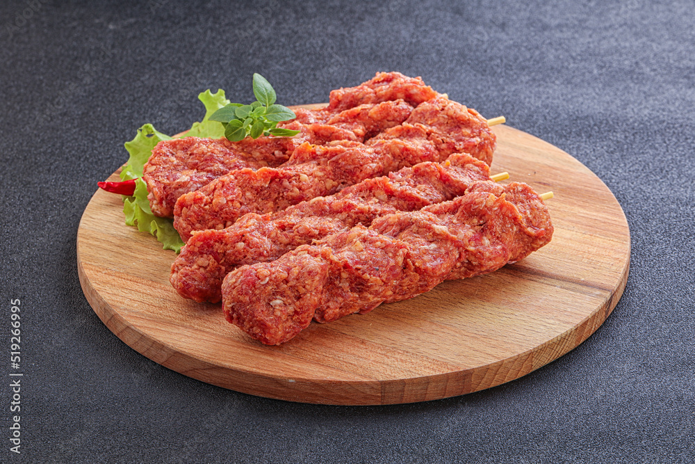 Raw beef kebab minced meat