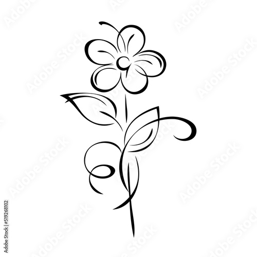 ornament 2397. stylized blooming flower with large petals on a stem with leaves and curls. graphic decor