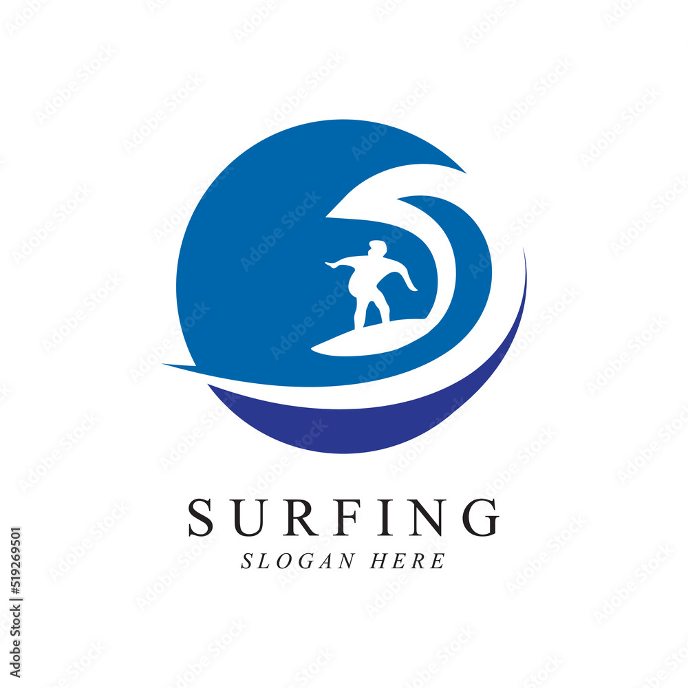 surfing logo vector template design
