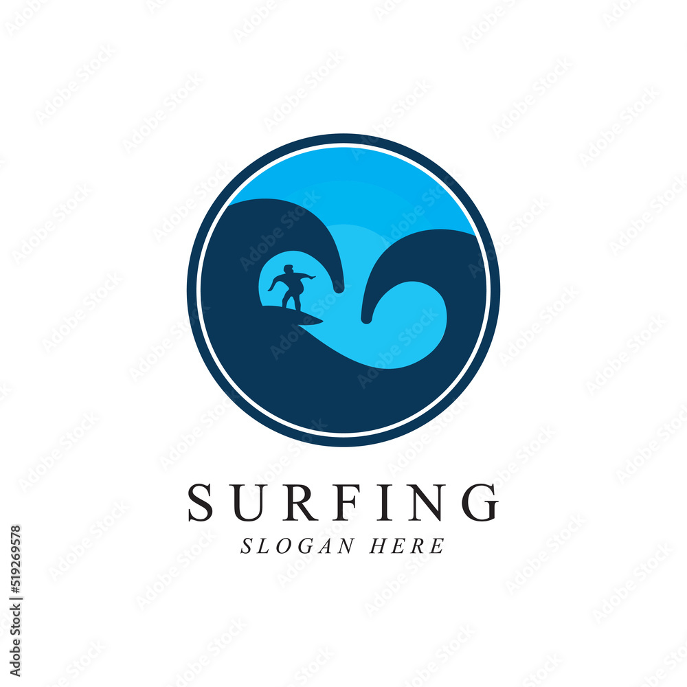 surfing logo vector template design