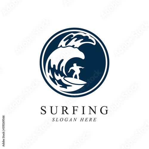 surfing logo vector template design