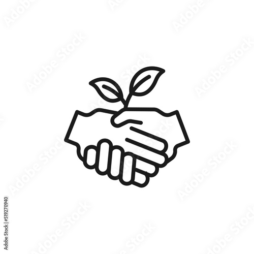 Handshake line art ecology icon design template vector illustration