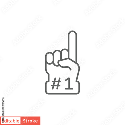 Number 1 foam glove icon. Simple outline style. Fan logo hand with finger up. Thin line vector illustration isolated on white background. Editable stroke EPS 10.