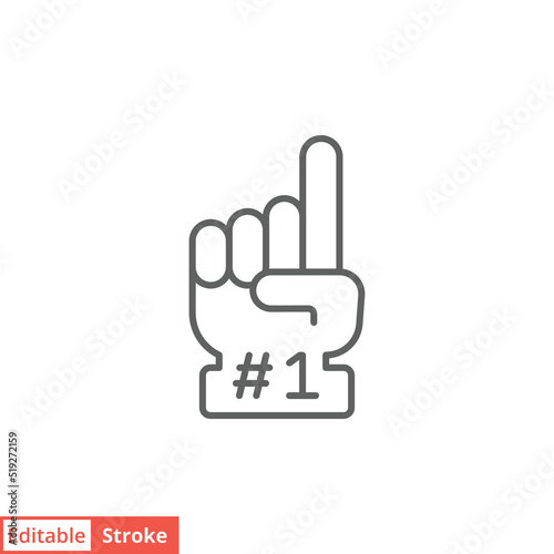 Number 1 foam glove icon. Simple outline style. Fan logo hand with finger up. Thin line vector illustration isolated on white background. Editable stroke EPS 10.