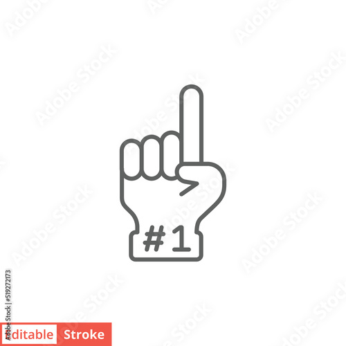 Number 1 foam glove icon. Simple outline style. Fan logo hand with finger up. Thin line vector illustration isolated on white background. Editable stroke EPS 10.