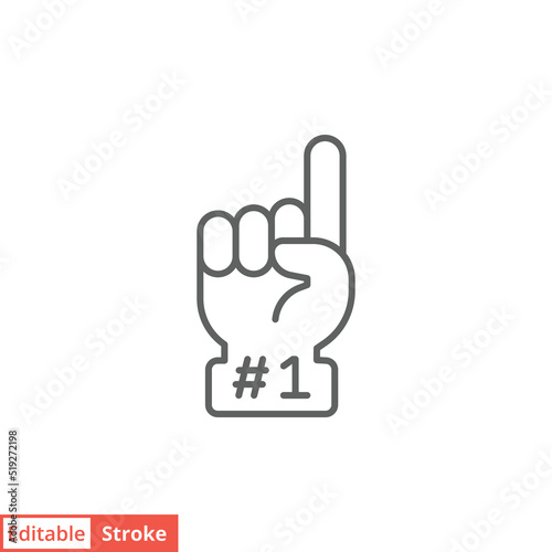 Number 1 foam glove icon. Simple outline style. Fan logo hand with finger up. Thin line vector illustration isolated on white background. Editable stroke EPS 10.