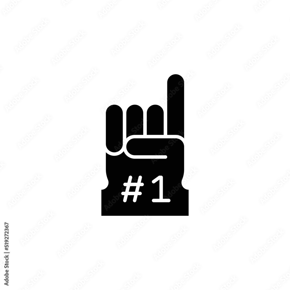 Number 1 foam glove icon. Simple solid style. Fan logo hand with finger up. glyph vector illustration isolated on white background. EPS 10. Number 1 foam glove icon. Simple solid style. Fan logo hand with finger up. glyph vector illustration isolated on white background. EPS 10.