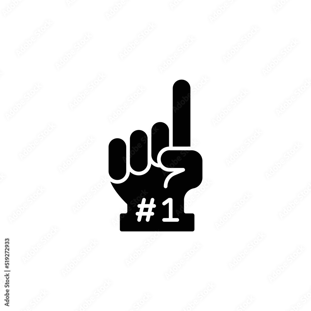 Number 1 foam glove icon. Simple solid style. Fan logo hand with finger up. glyph vector illustration isolated on white background. EPS 10. Number 1 foam glove icon. Simple solid style. Fan logo hand with finger up. glyph vector illustration isolated on white background. EPS 10.