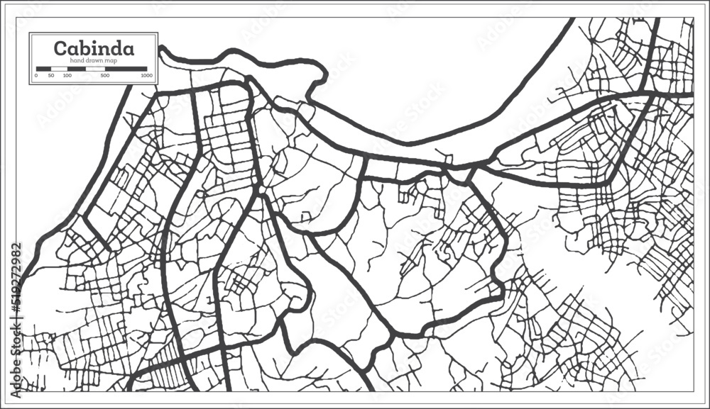 Cabinda Angola City Map in Black and White Color in Retro Style Isolated on White.