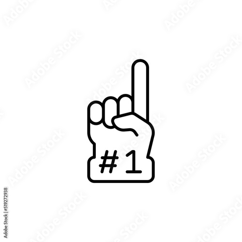 Number 1 foam glove icon. Simple outline style. Fan logo hand with finger up. Thin line vector illustration isolated on white background. EPS 10.