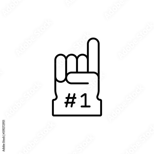 Number 1 foam glove icon. Simple outline style. Fan logo hand with finger up. Thin line vector illustration isolated on white background. EPS 10.