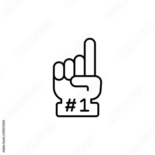 Number 1 foam glove icon. Simple outline style. Fan logo hand with finger up. Thin line vector illustration isolated on white background. EPS 10.