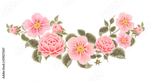 Wallpaper Mural Pastel pink floral bouquet illustration with roses, peony, green leaf branches for wedding stationary, greeting card decoration, feminine and beauty elements isolated on white background Torontodigital.ca