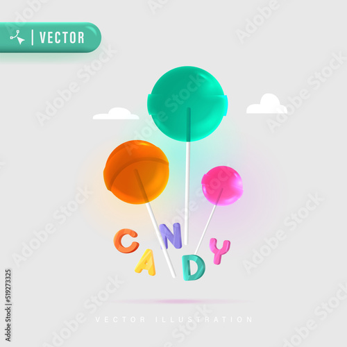 3D Realistic of Colorful Candy Vector Illustration. Set of Colorful Sweet Cute Lollipops. Round Multicolored Candies. Candy icon set.