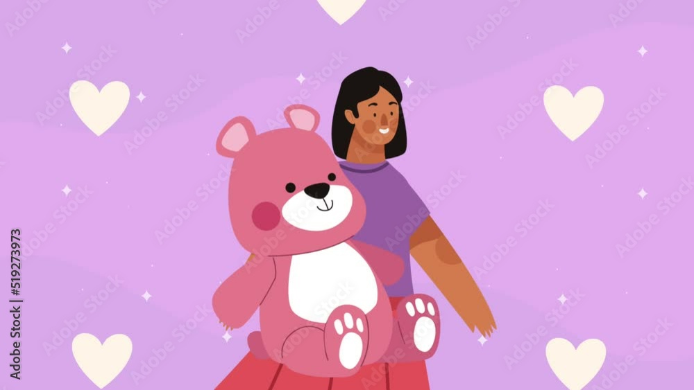young woman carrying bear teddy young woman carrying bear teddy