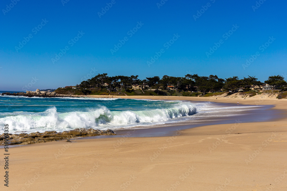 A view on Pacific ocean with blue water and waves