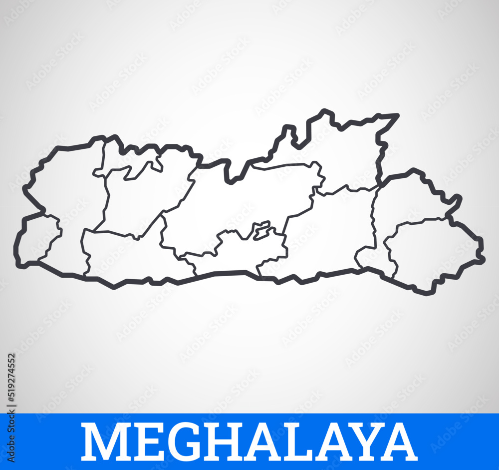Simple outline map of Meghalaya District, India. Vector graphic illustration.