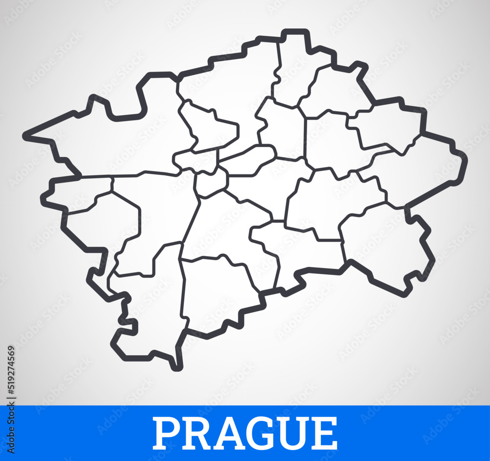 Simple outline map of Prague. Vector graphic illustration.