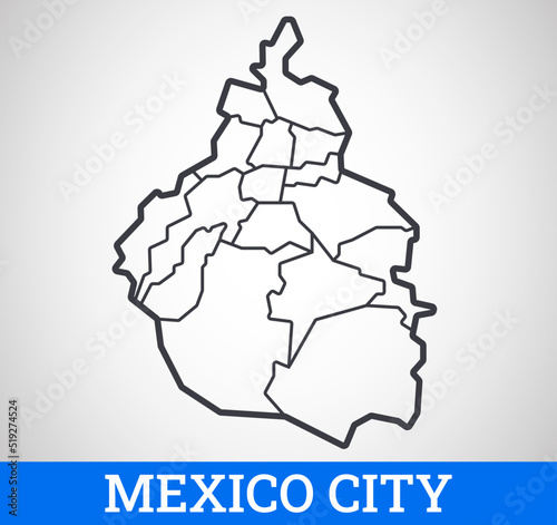 Simple outline map of Mexico city. Vector graphic illustration.