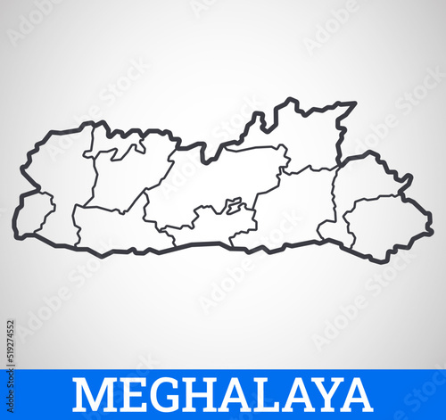 Simple outline map of Meghalaya District  India. Vector graphic illustration.