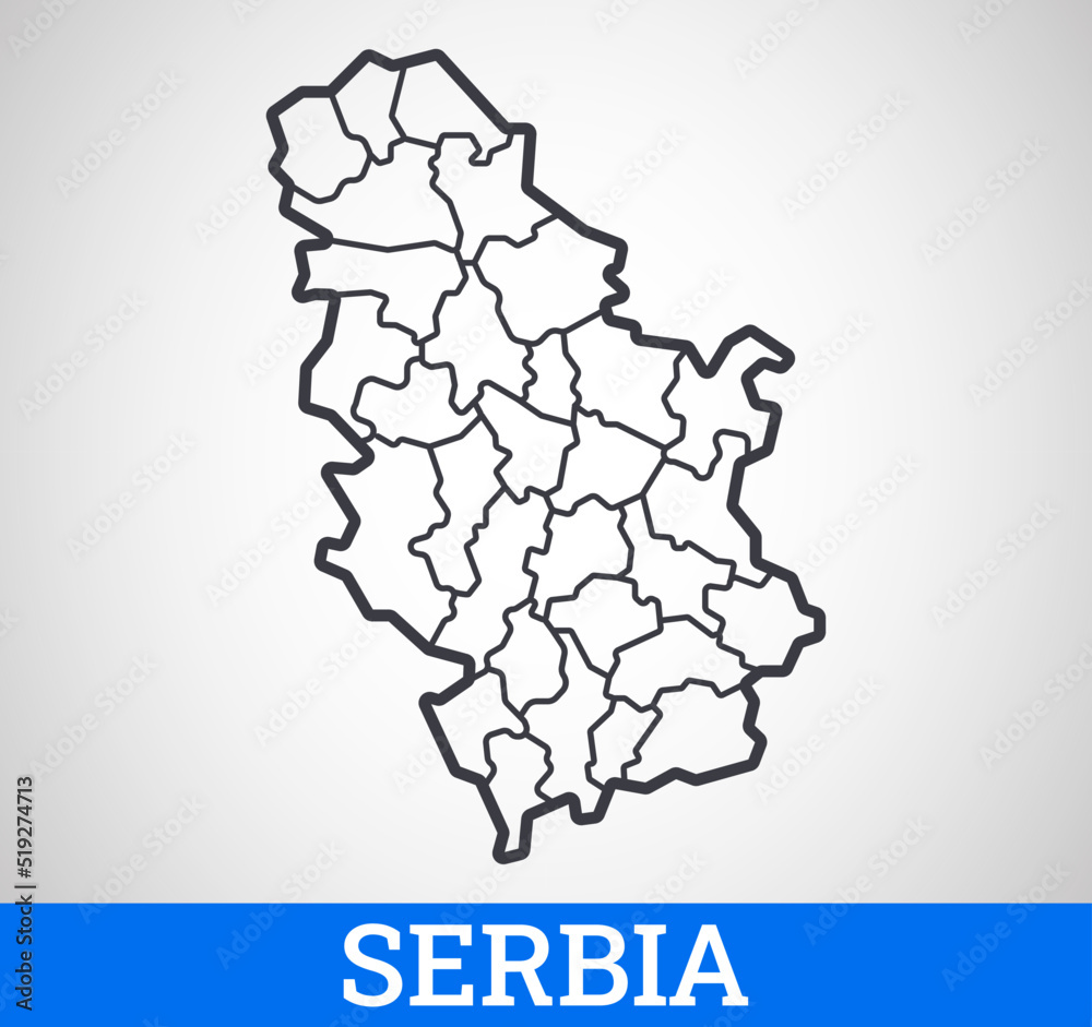 Simple outline map of Serbia with regions. Vector graphic illustration.