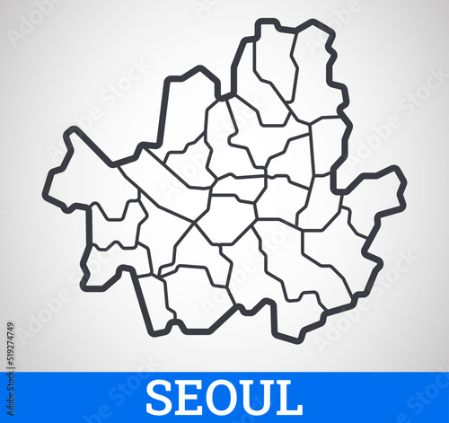 Simple outline map of Seoul with regions, South Korea. Vector graphic illustration.