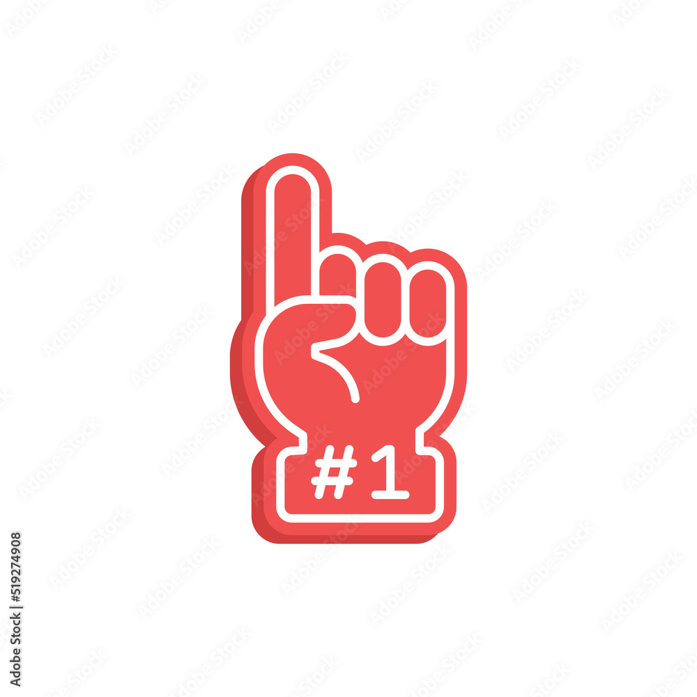 Number 1 foam glove icon. Simple flat style. Fan logo hand with finger up. Vector illustration isolated on white background. EPS 10. Number 1 foam glove icon. Simple flat style. Fan logo hand with finger up. Vector illustration isolated on white background. EPS 10.