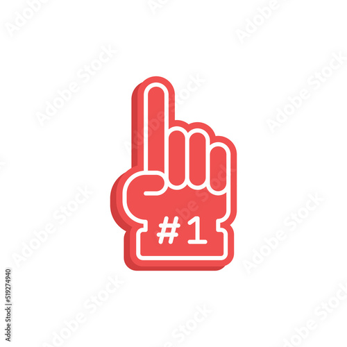 Number 1 foam glove icon. Simple flat style. Fan logo hand with finger up. Vector illustration isolated on white background. EPS 10.