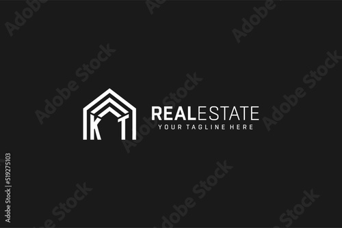 Letter KT house roof shape logo, creative real estate monogram logo style