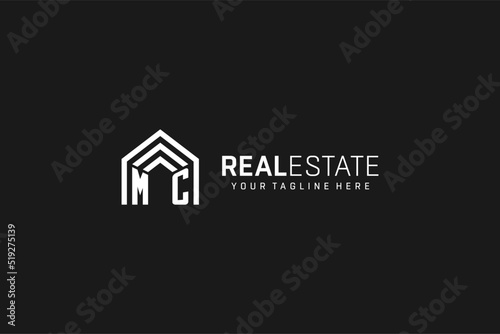 Letter MC house roof shape logo, creative real estate monogram logo style