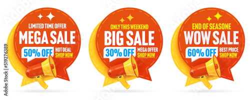 Sale label set for best price mega offer promotion
