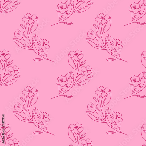 flower with leaves seamless pattern. wallpaper, textiles, wrapping paper. sketch hand drawn doodle style. vector minimalism. spring, summer, plant, floral background.