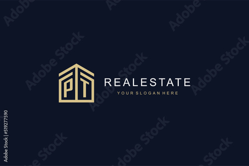 Letter PT with simple home icon logo design, creative logo design for mortgage real estate