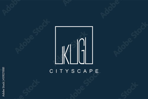 Initials KG logo with modern minimal elegant square line and abstract building