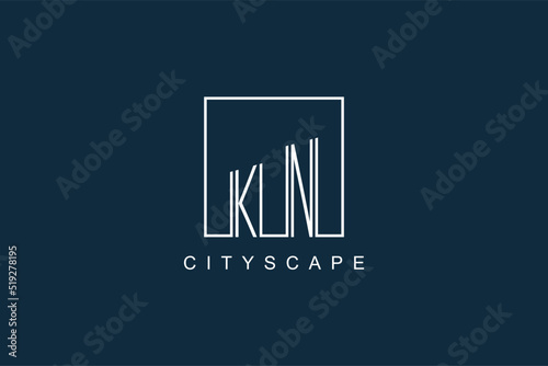 Initials KN logo with modern minimal elegant square line and abstract building
