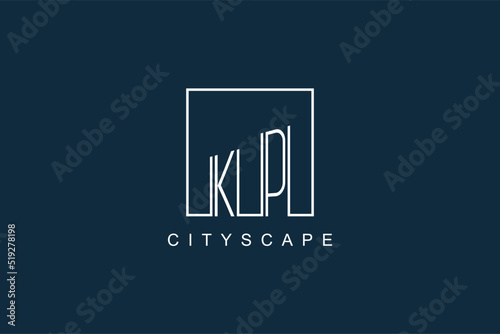 Initials KP logo with modern minimal elegant square line and abstract building photo