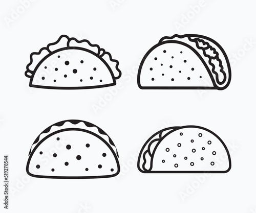 Taco icon set. Taco vector icons template. Taco line icon