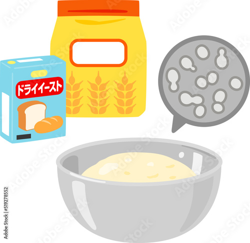 発酵させたパン生地とイースト菌のイメージ