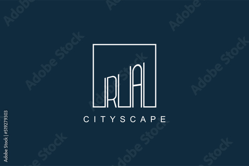 Initials RA logo with modern minimal elegant square line and abstract building