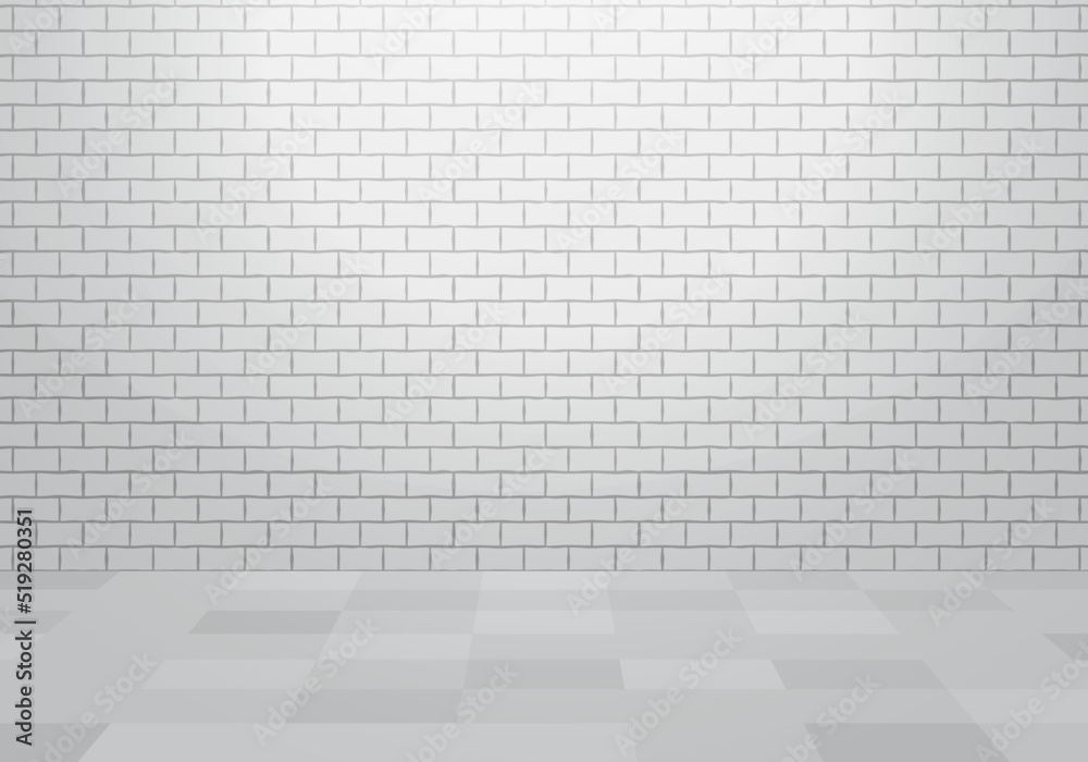 Blank White Grey Room Interior With Brick Wall and Tiles Vector Background Illustration