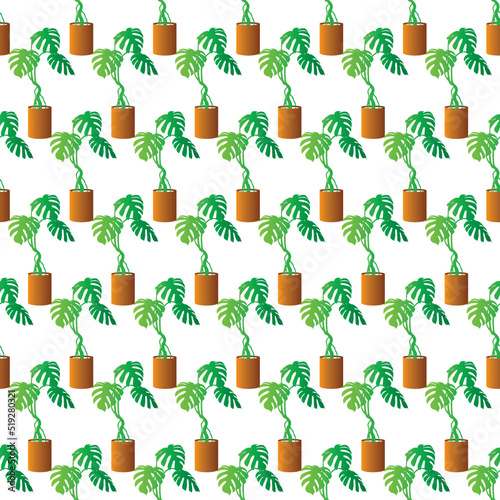 monstera plant in pot seamless pattern, monstera background vector