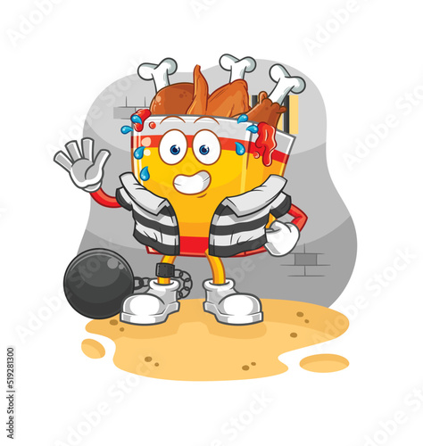 fried chicken criminal in jail. cartoon character