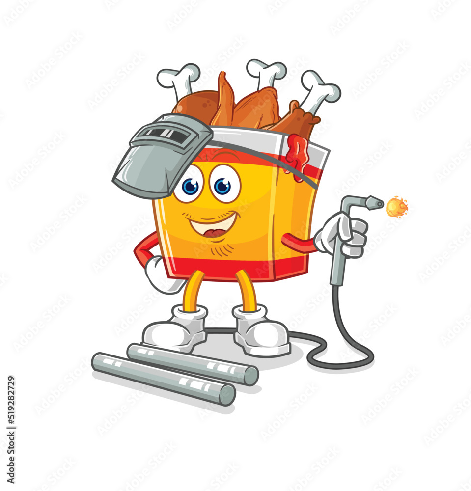 fried chicken welder mascot. cartoon vector